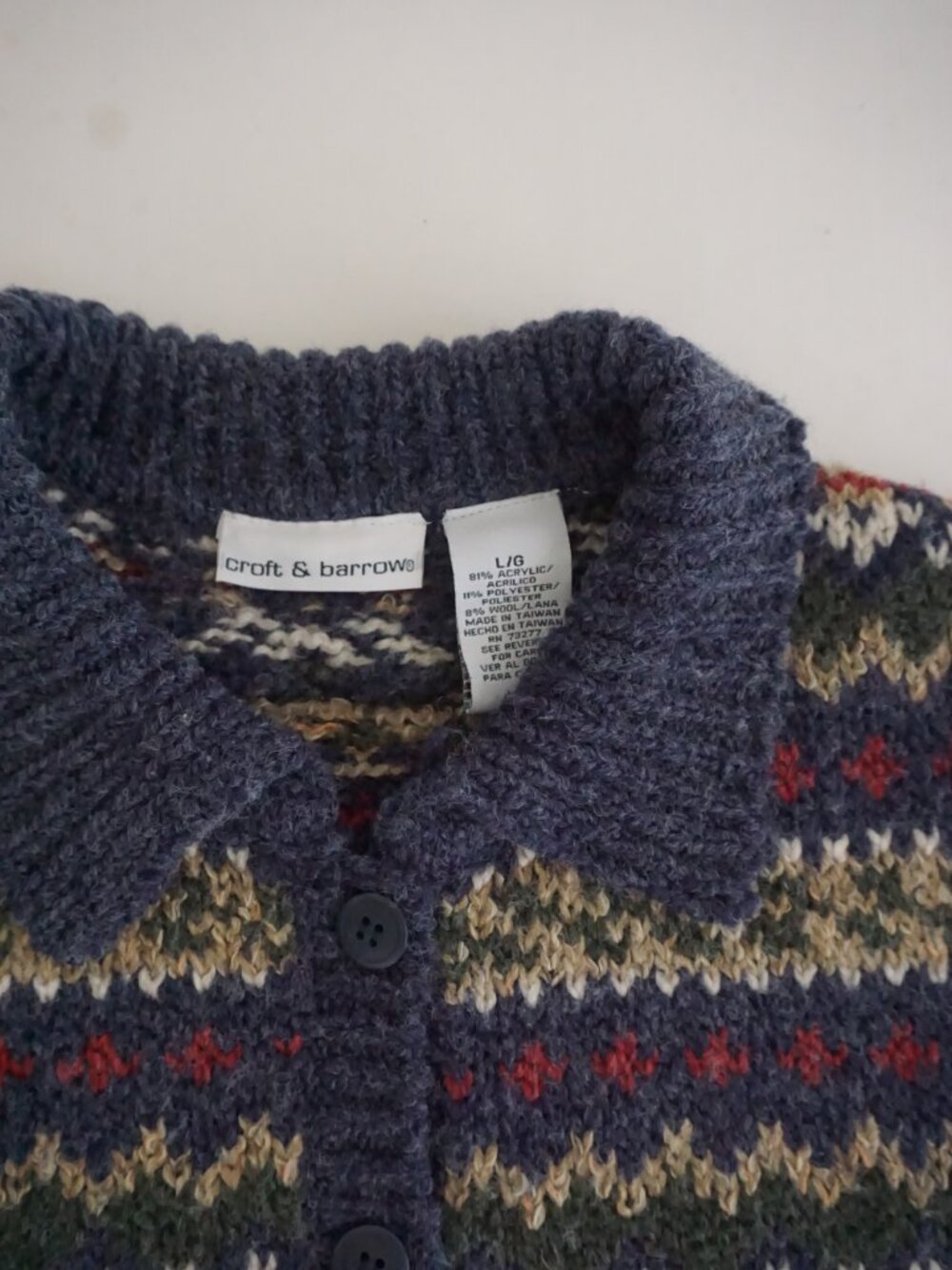 Vintage Croft & Barrow Navy Fair Isle Nordic Button Textured Knit Cardigan L - Picture 9 of 9